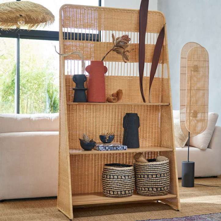 Séparateur de pièces, osier tressé et teck, Tressa